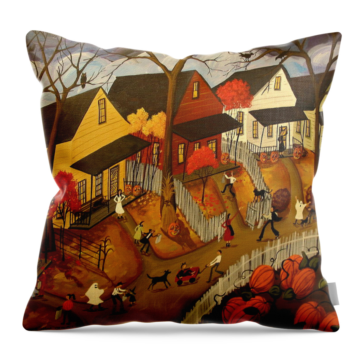 Folk Art Throw Pillow featuring the painting Trick Or Treat 2012 by Debbie Criswell
