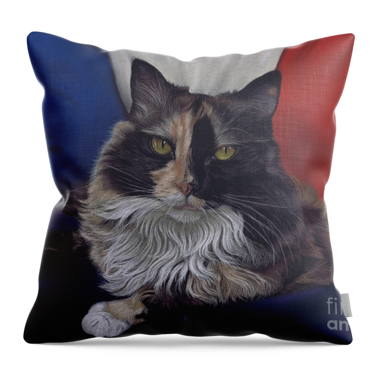 Cat Throw Pillow featuring the pastel Tricolore by Karie-ann Cooper
