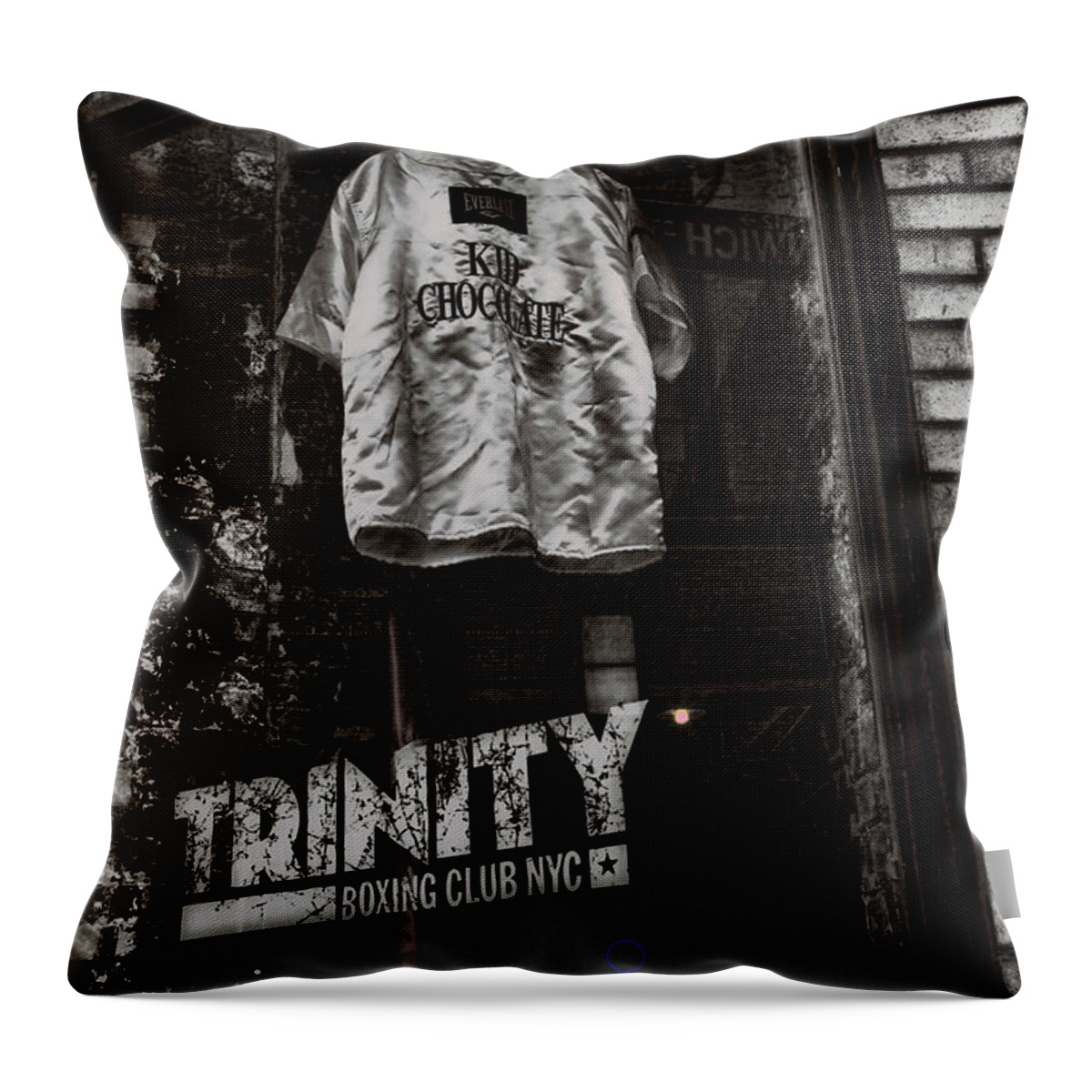 Nyc Throw Pillow featuring the photograph Trinity Boxing Club Display T-Shirt NY by Chuck Kuhn