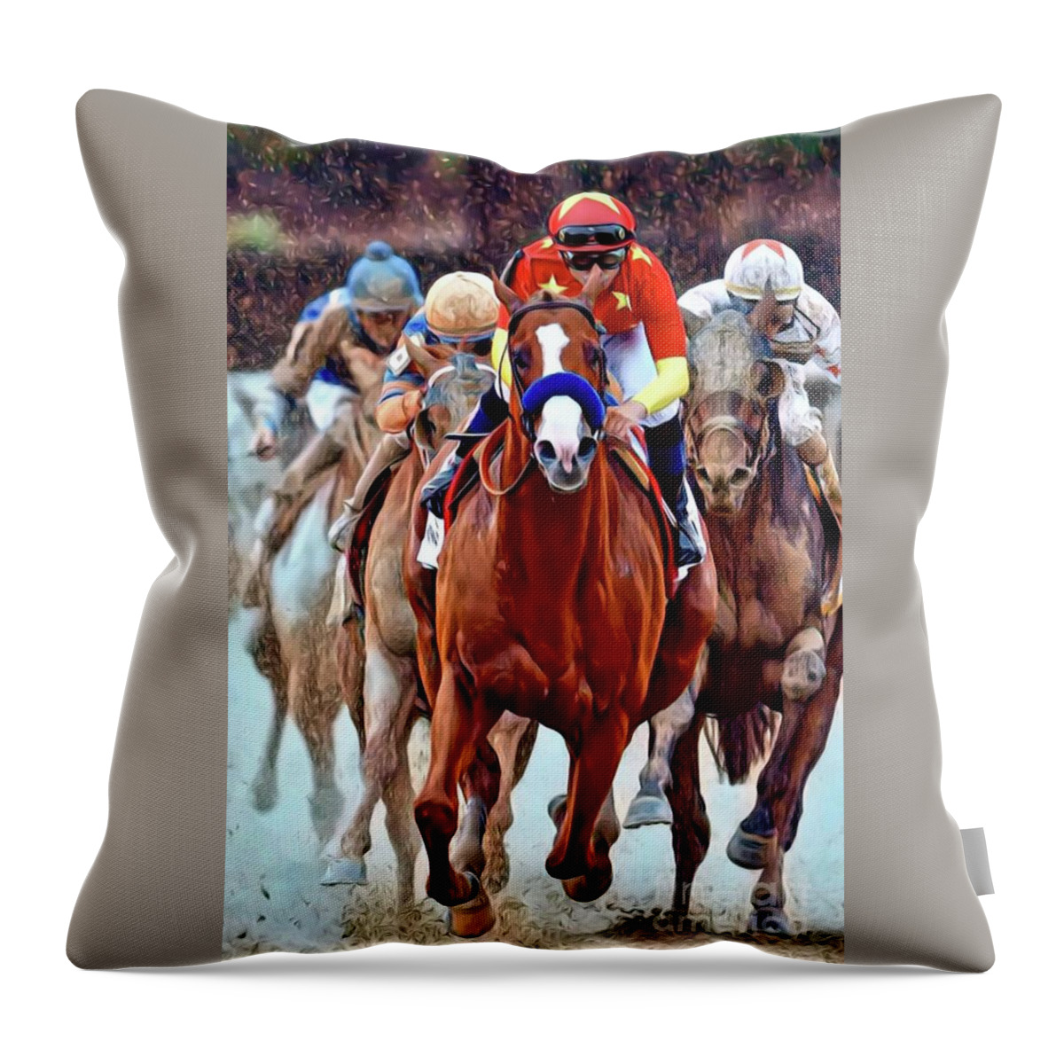 Justify Throw Pillow featuring the digital art Triple Crown Winner Justify by CAC Graphics
