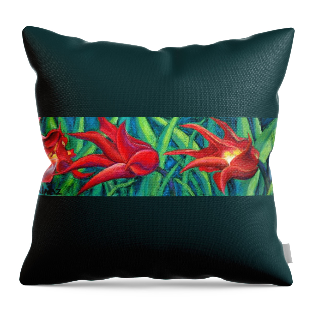 Tulips Throw Pillow featuring the painting Triple Tease Tulips by Minaz Jantz