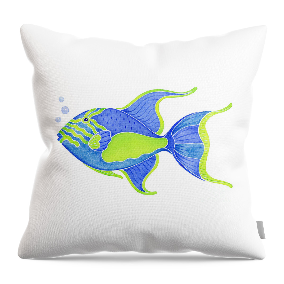 Tropical Throw Pillow featuring the painting Tropical Blue Triggerfish by Laura Nikiel