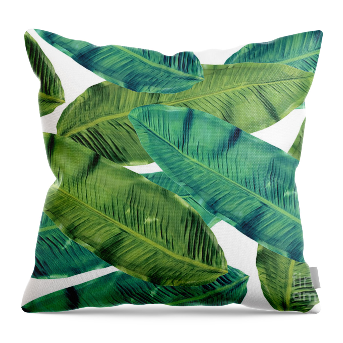 Tropical Leaves.nature Design Throw Pillow featuring the painting Tropical Leaves 7 by Mark Ashkenazi