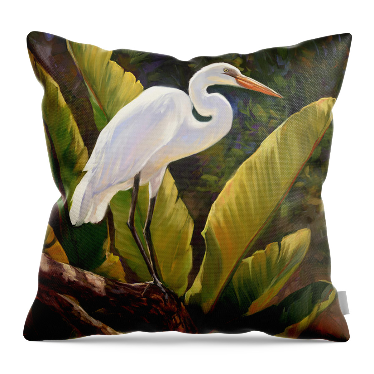 Heron Throw Pillow featuring the painting Tropical Heron by Laurie Snow Hein