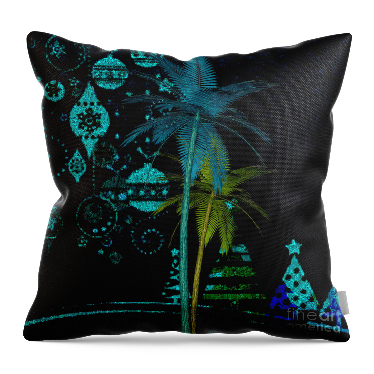 Artwork Throw Pillow featuring the digital art Tropical Holiday Blue by Megan Dirsa-DuBois