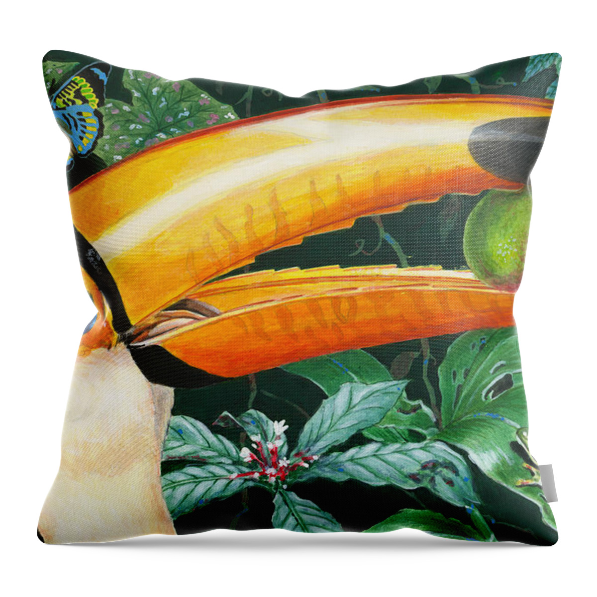 Rain Forest Throw Pillow featuring the painting Tropical Rain Forest Toucan by Richard De Wolfe