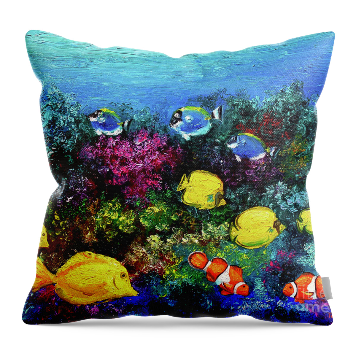 Sea Anemone Throw Pillow featuring the painting Tropical Salad by Tom Chapman