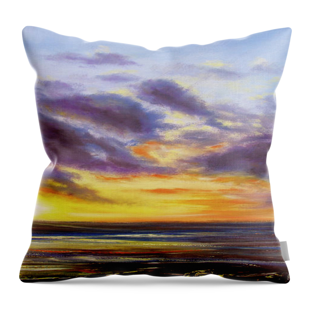 Sunset Throw Pillow featuring the painting Tropical Sunset Panoramic Painting by Gina De Gorna
