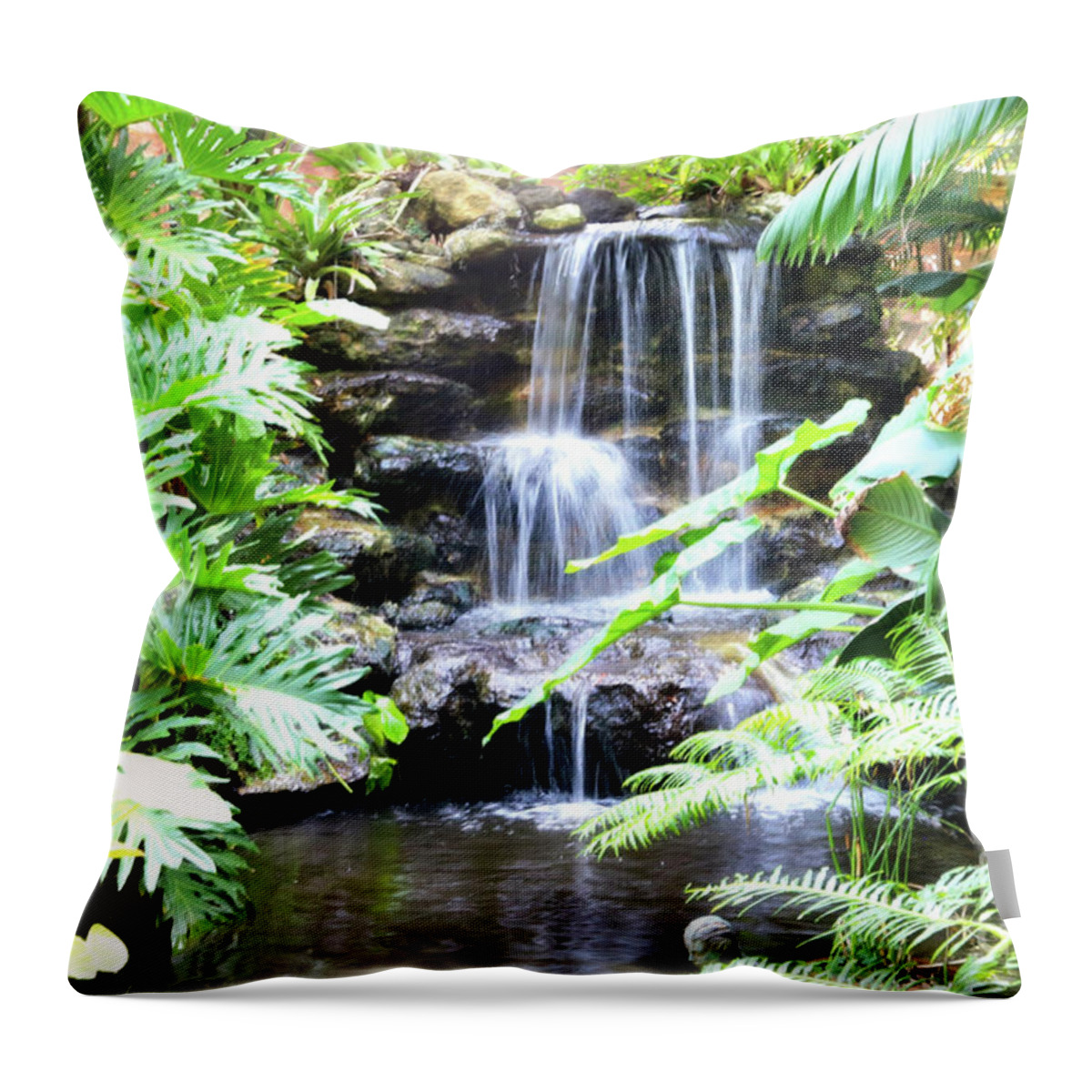 Waterfall Throw Pillow featuring the photograph Tropical Waterfall by Carol Groenen