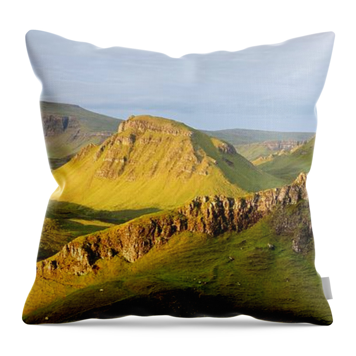 Isle Of Skye Throw Pillow featuring the photograph Trotternish Summer morning Panorama by Stephen Taylor