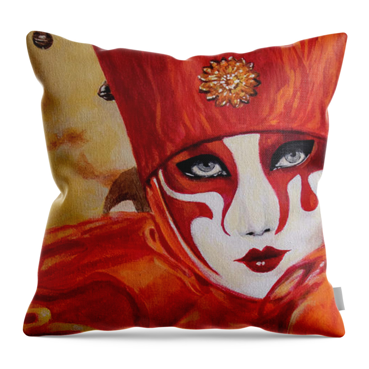  Venetian Mask Throw Pillow featuring the painting Trouble by Elaine Berger