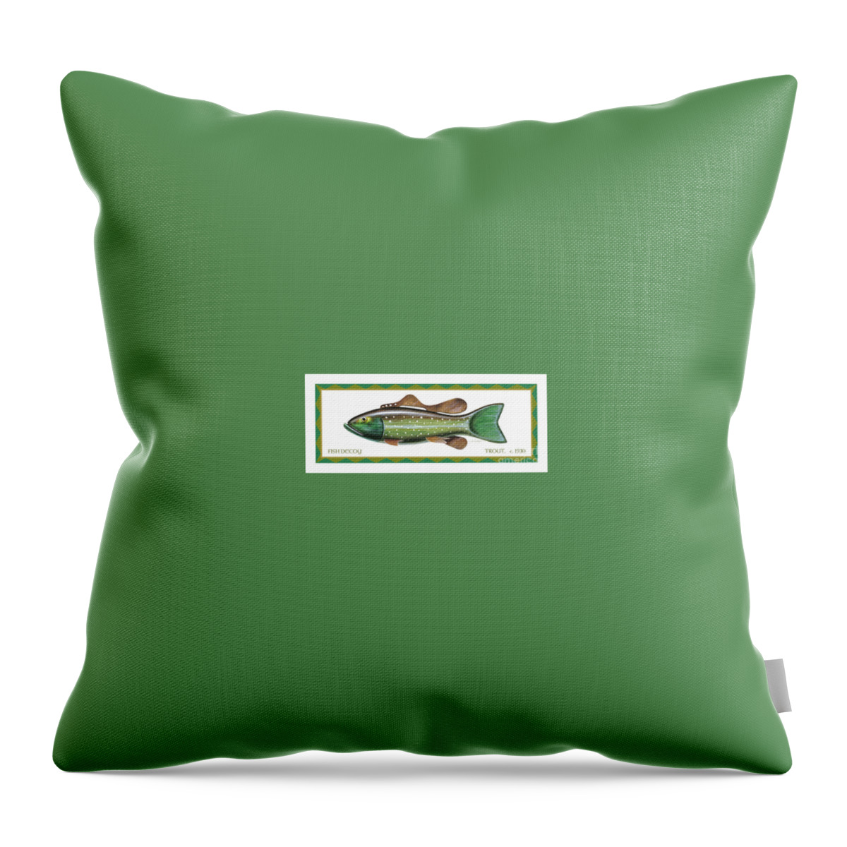 Jq Licensing Throw Pillow featuring the painting Trout Ice Fishing Decoy by Jon Q Wright