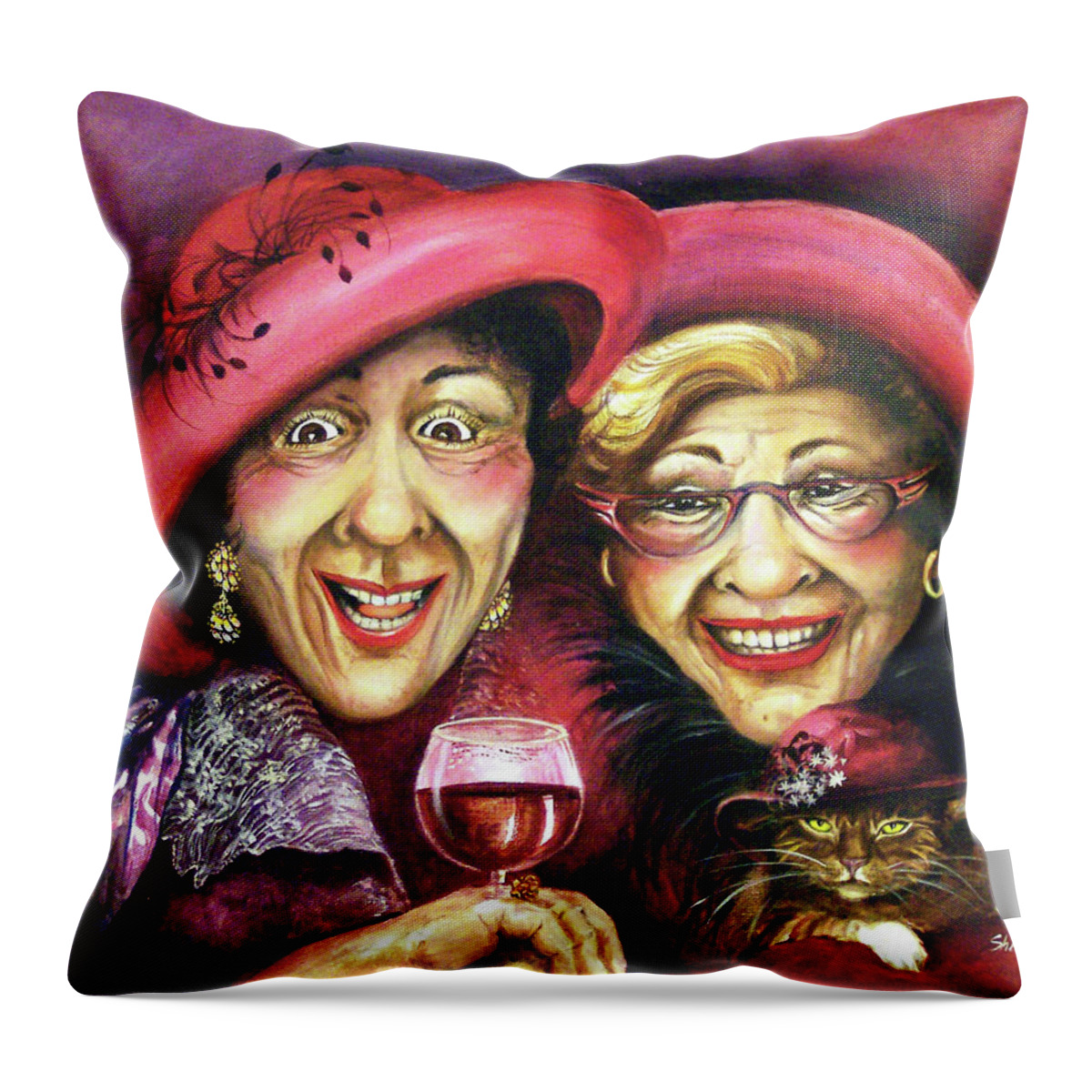 Hat Throw Pillow featuring the painting Trudy and Grace Play Dressup by Shelly Wilkerson