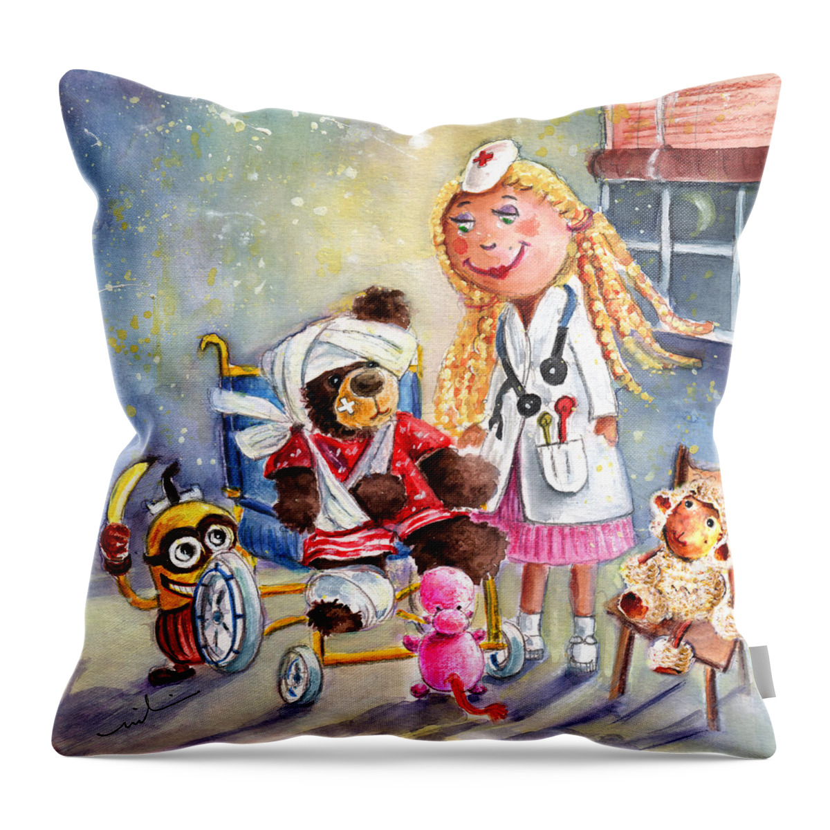 Animals Throw Pillow featuring the painting Truffle McFurry And The Minion by Miki De Goodaboom