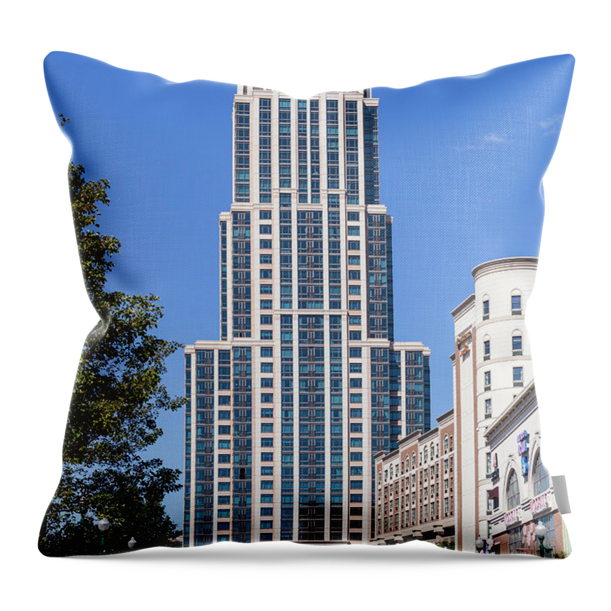 Clarence Holmes Throw Pillow featuring the photograph Trump Plaza New Rochelle III by Clarence Holmes