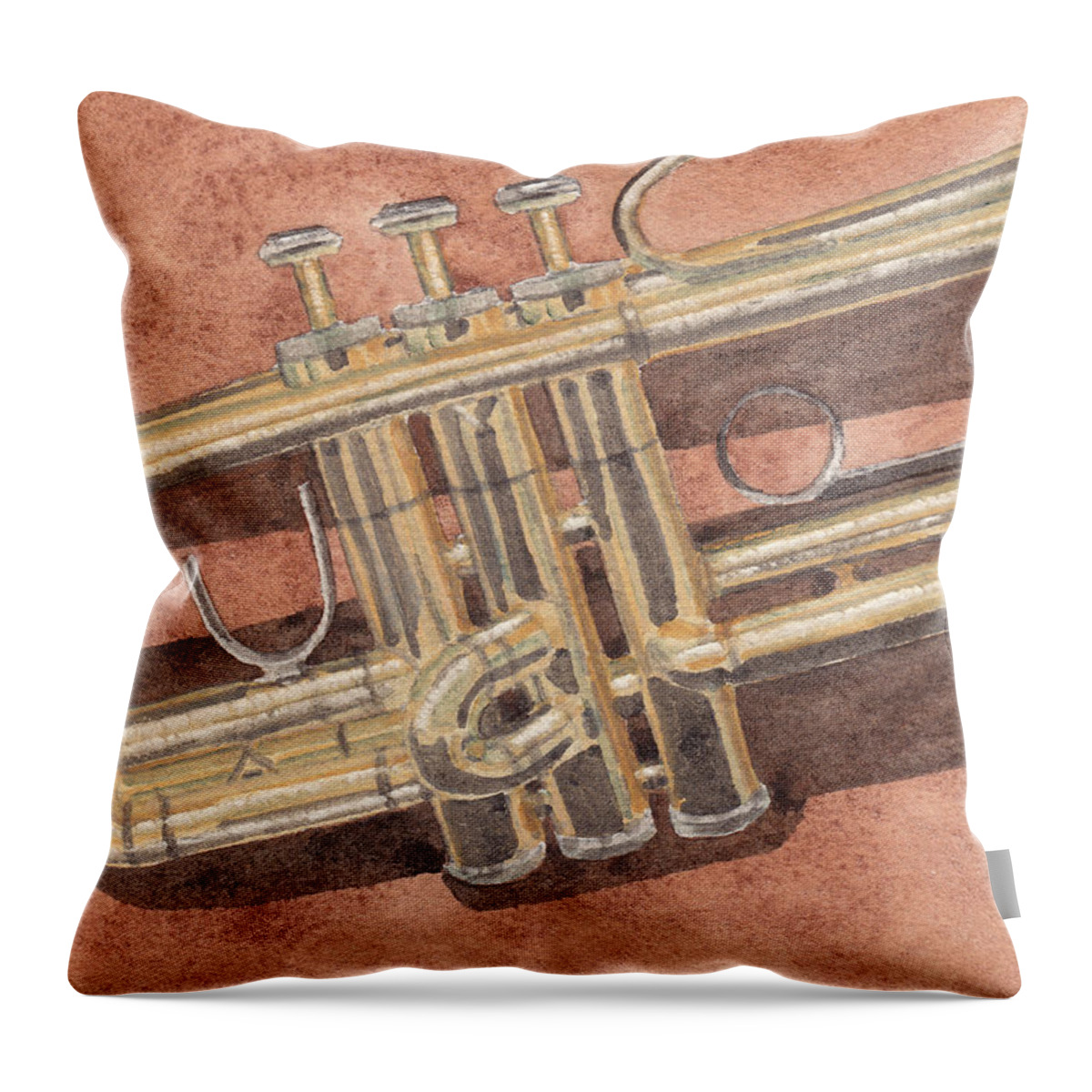 Trumpet Throw Pillow featuring the painting Trumpet by Ken Powers