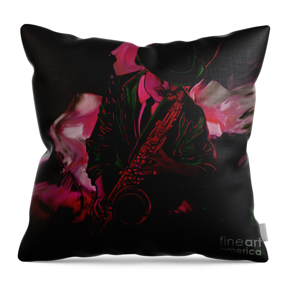 Trumpet Throw Pillow featuring the painting Trumpet Player 45t by Gull G