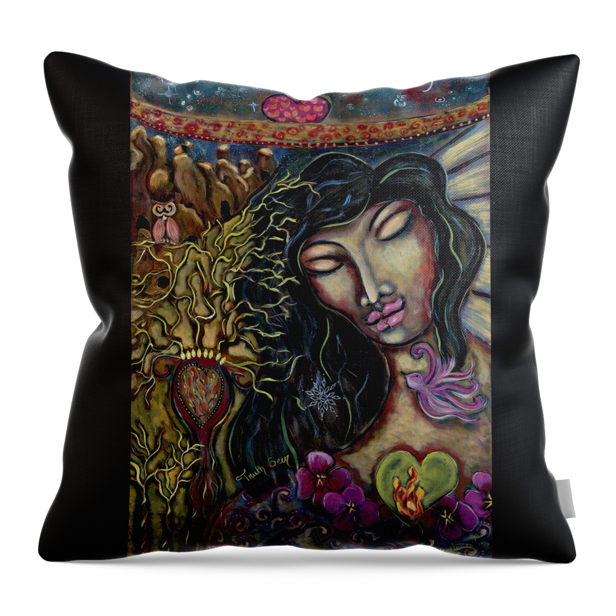 Intentional Creativity Throw Pillow featuring the painting Truth Seer by Evelyne Verret