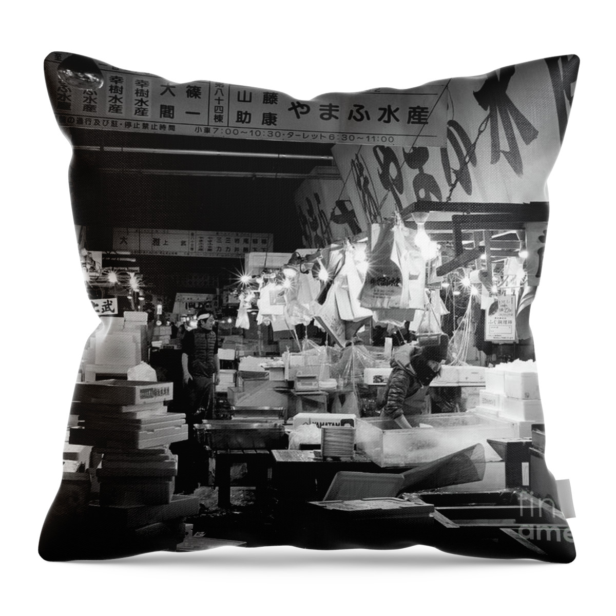 People Throw Pillow featuring the photograph Tsukiji Shijo, Tokyo Fish Market, Japan 3 by Perry Rodriguez