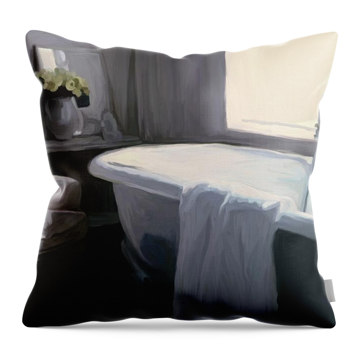 Tub Throw Pillow featuring the painting Tub in Grey by Patti Siehien