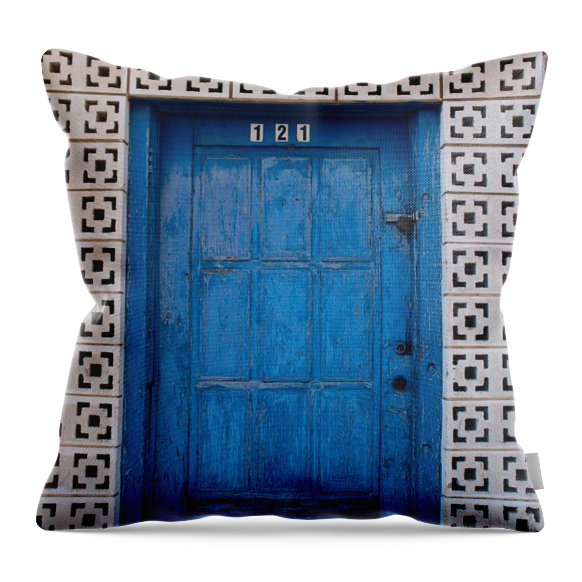 Tucamcari Throw Pillow featuring the photograph Tucumcari Door New Mexico by Suzanne Lorenz