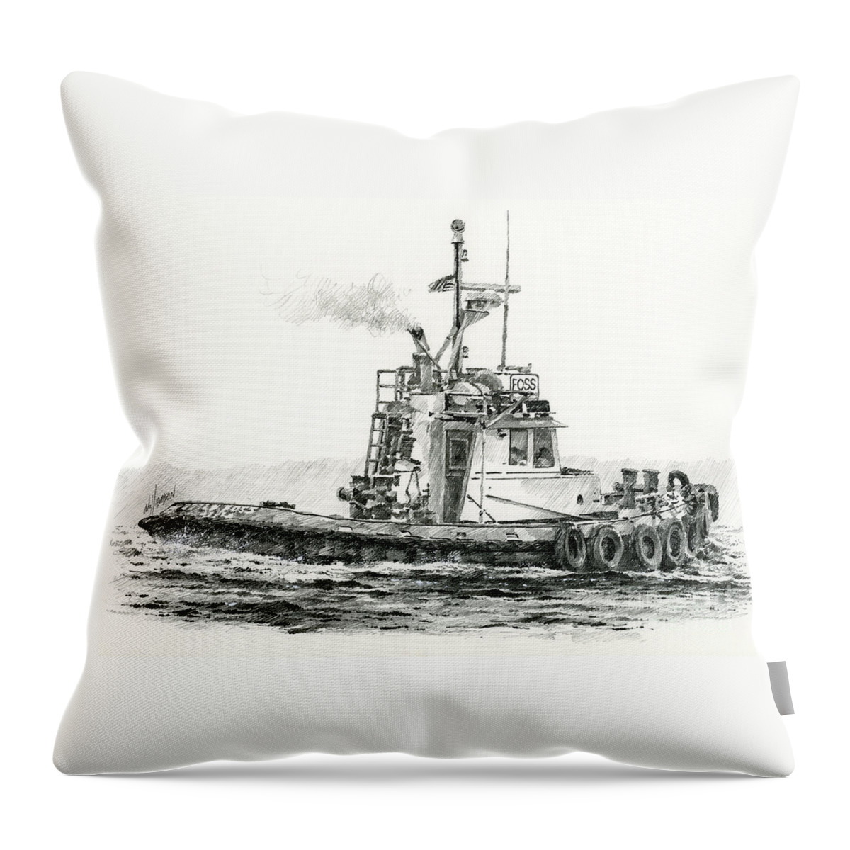  Tugs Throw Pillow featuring the drawing Tugboat KELLY FOSS by James Williamson