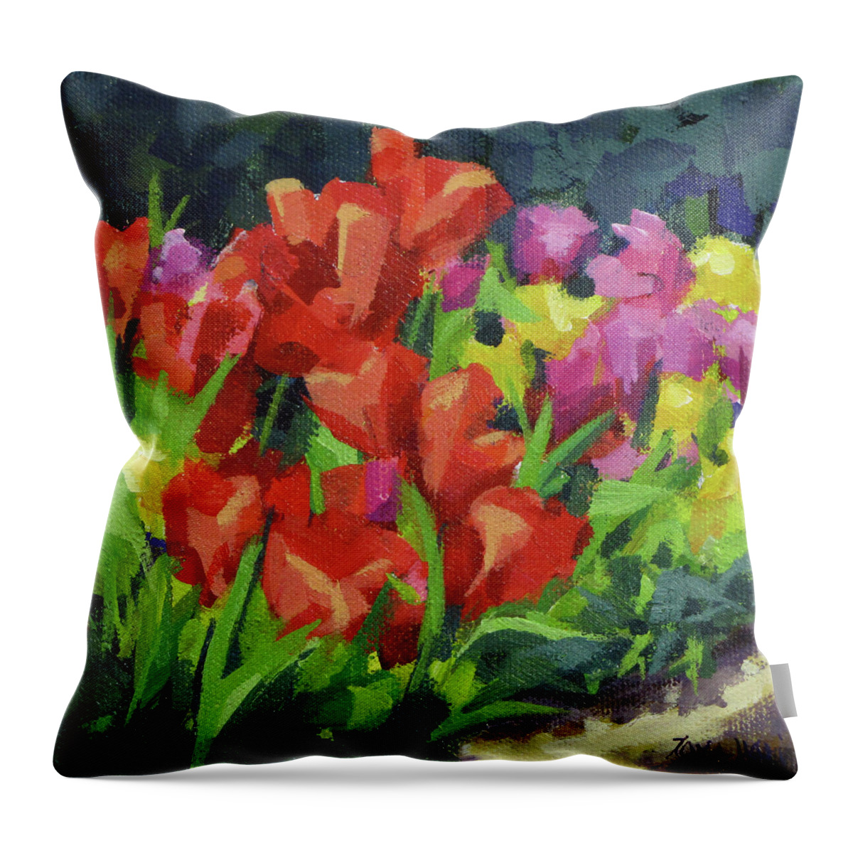 Tulips Throw Pillow featuring the painting Tulip Time by Karen Ilari