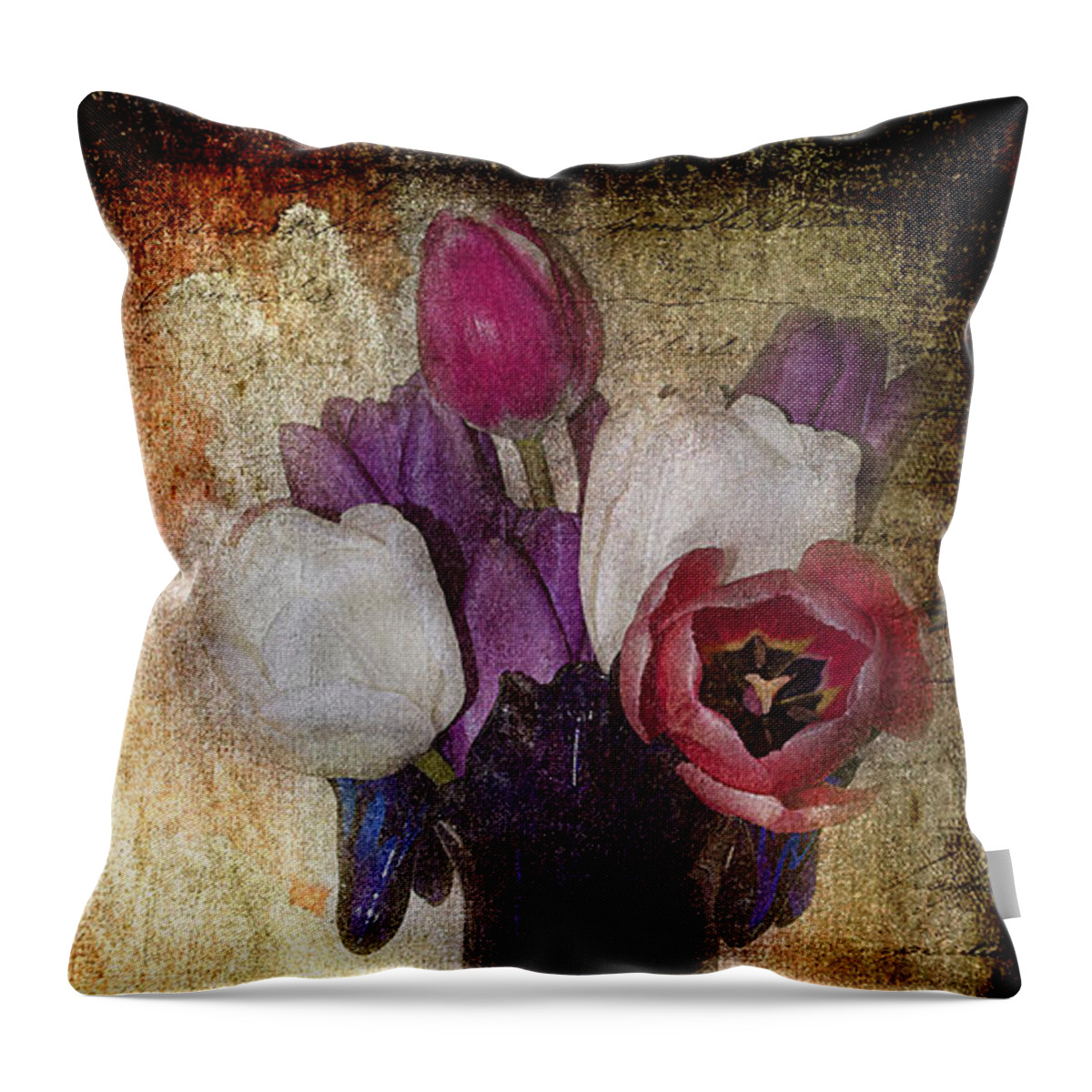 Tulips.flowers Throw Pillow featuring the photograph Tulips And Texture by Phyllis Denton