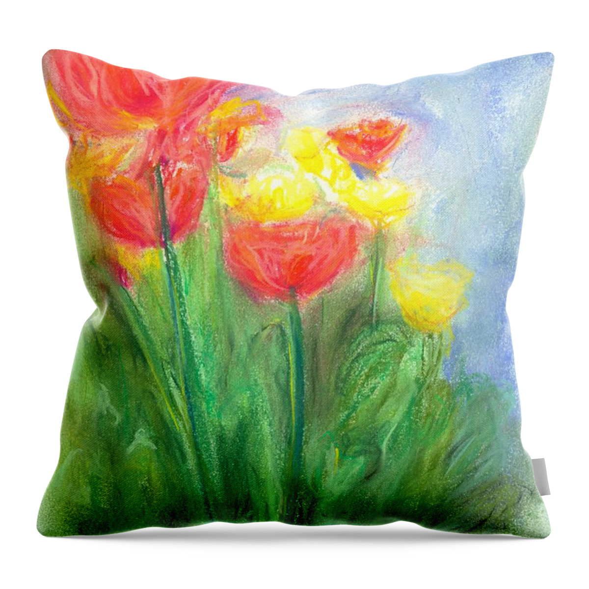 Tulips Throw Pillow featuring the pastel Tulips by Christine Jepsen