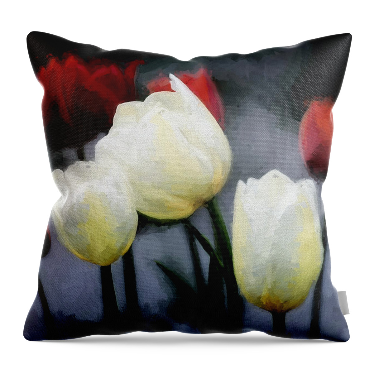 Tulips Throw Pillow featuring the digital art Tulips Digital Painting by Cathy Anderson