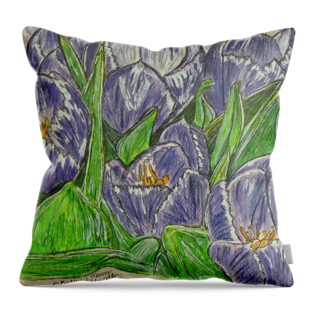 Tulips Throw Pillow featuring the painting Tulips in the Spring by Kathy Marrs Chandler
