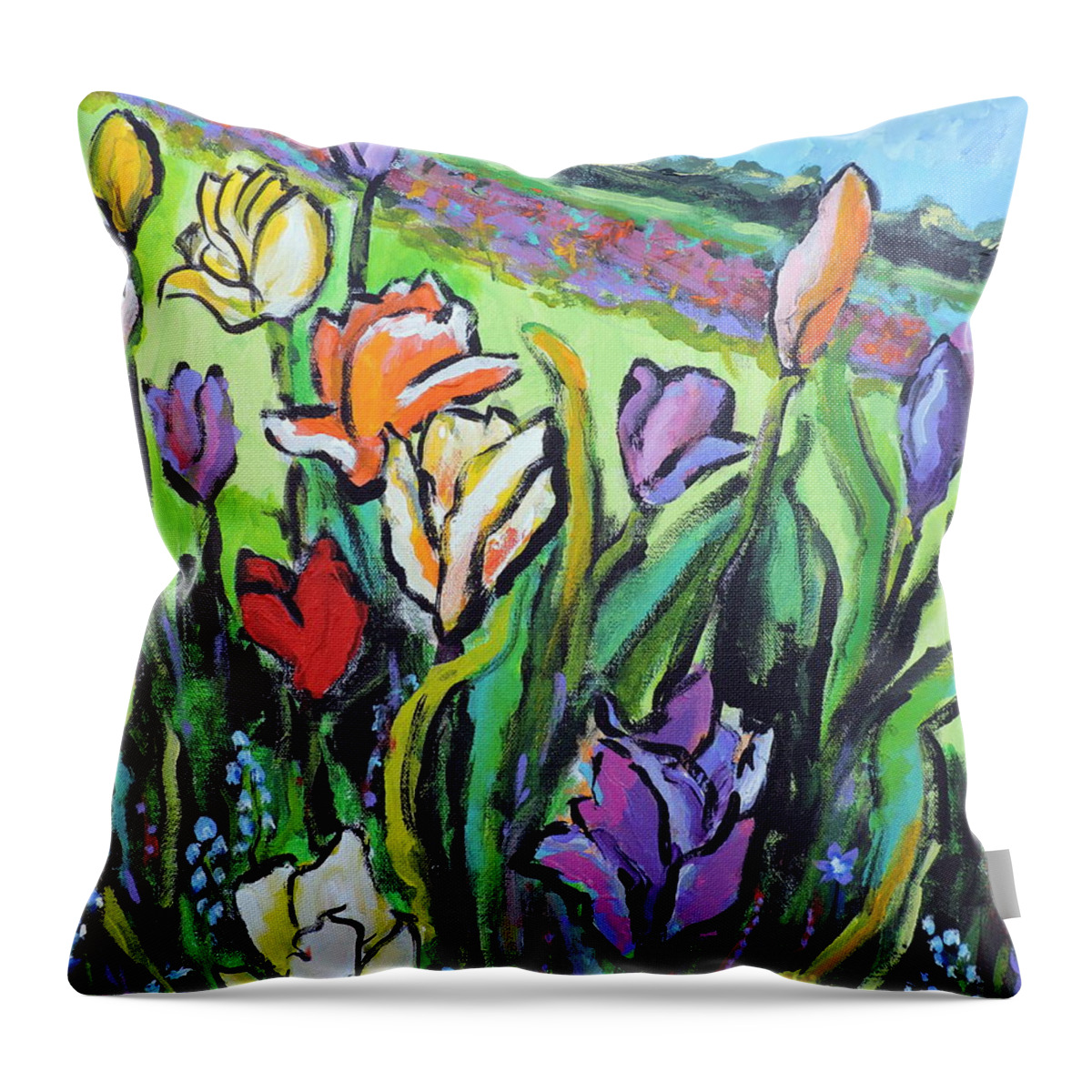 Floral Throw Pillow featuring the painting Tulips by Jodie Marie Anne Richardson Traugott     aka jm-ART