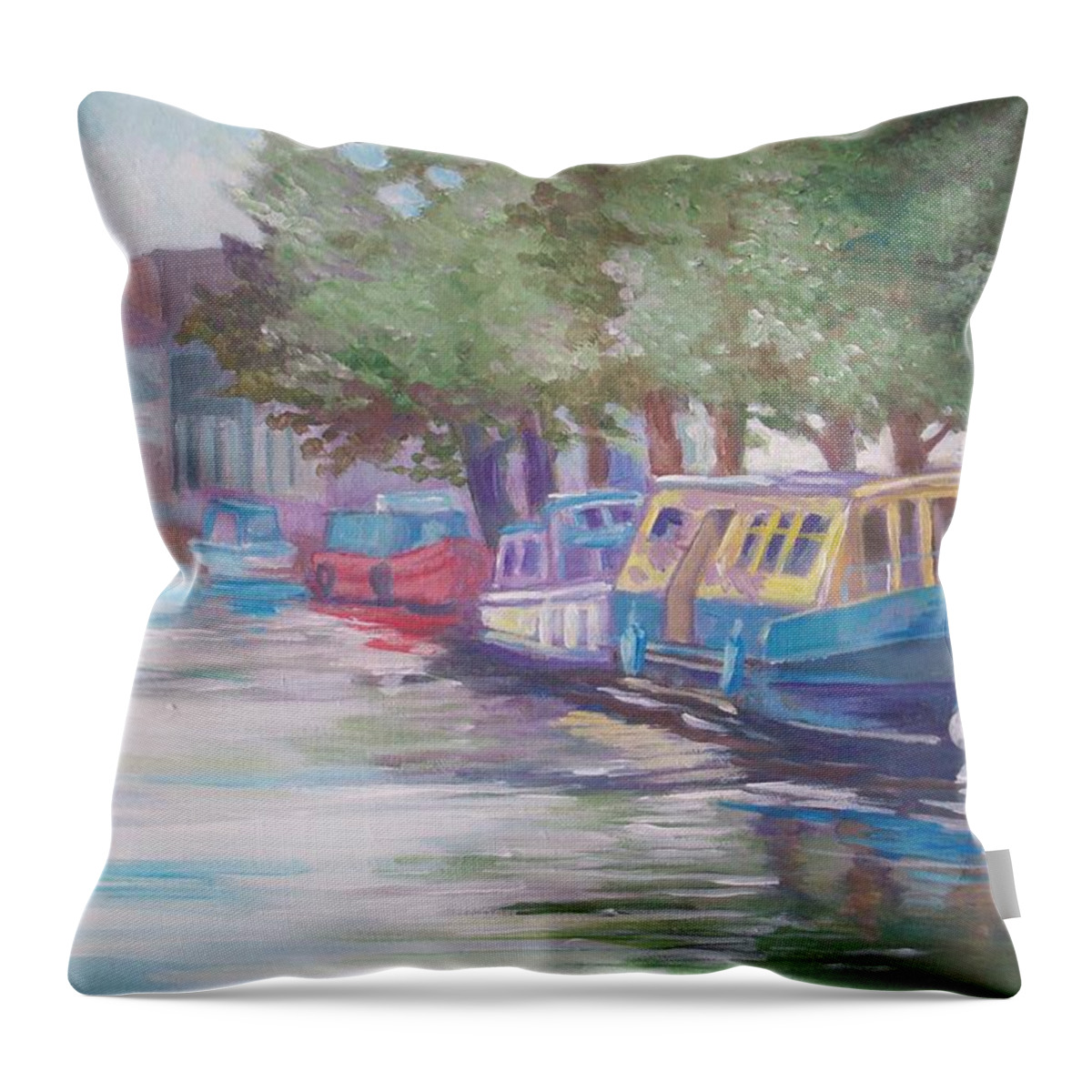 Canal Throw Pillow featuring the painting Tullamore Co Offaly by Paul Weerasekera