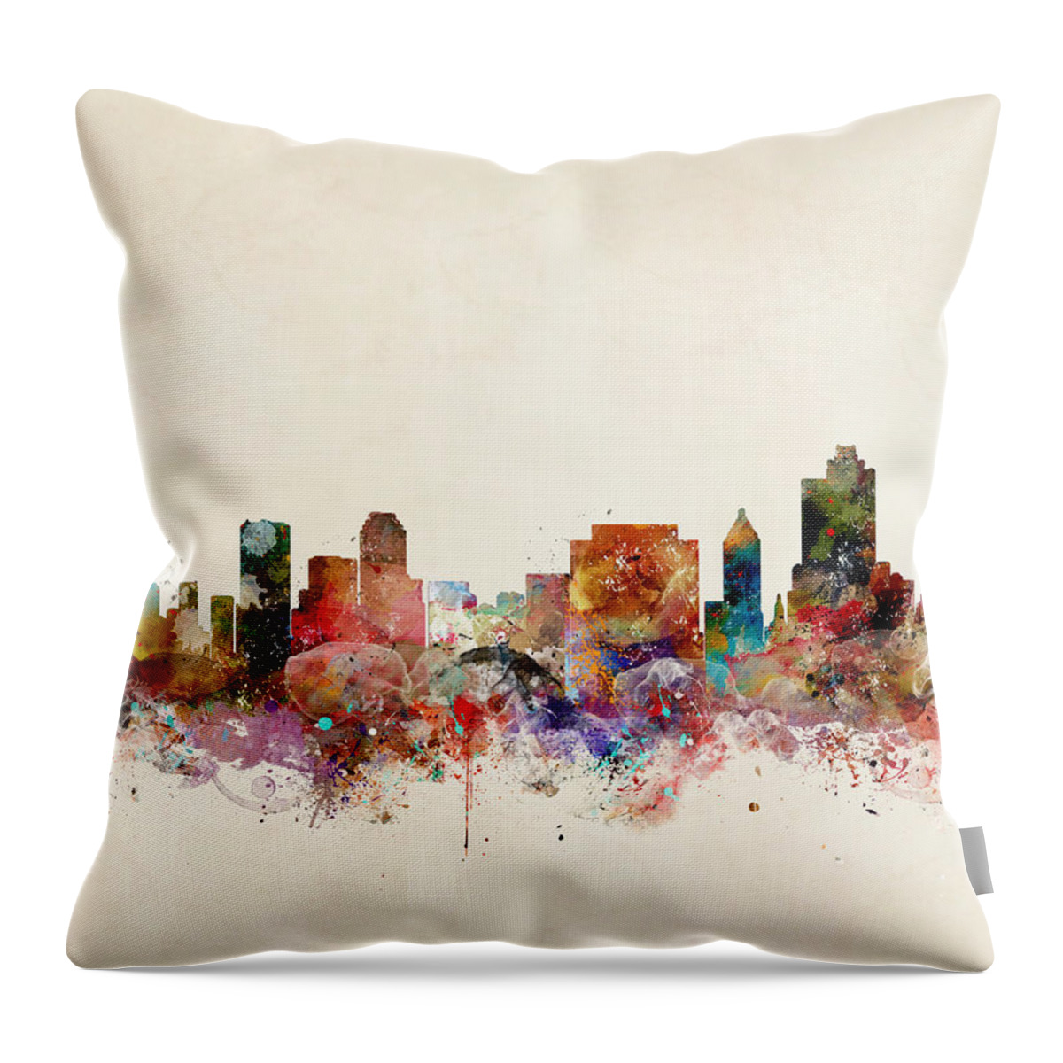 Tulsa Oklahoma Skyline Throw Pillow featuring the painting Tulsa Oklahoma by Bri Buckley