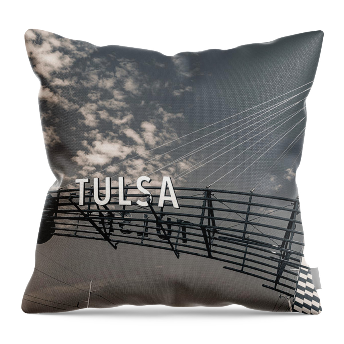 America Throw Pillow featuring the photograph Tulsa Oklahoma Route 66 Sign - Black and White by Gregory Ballos