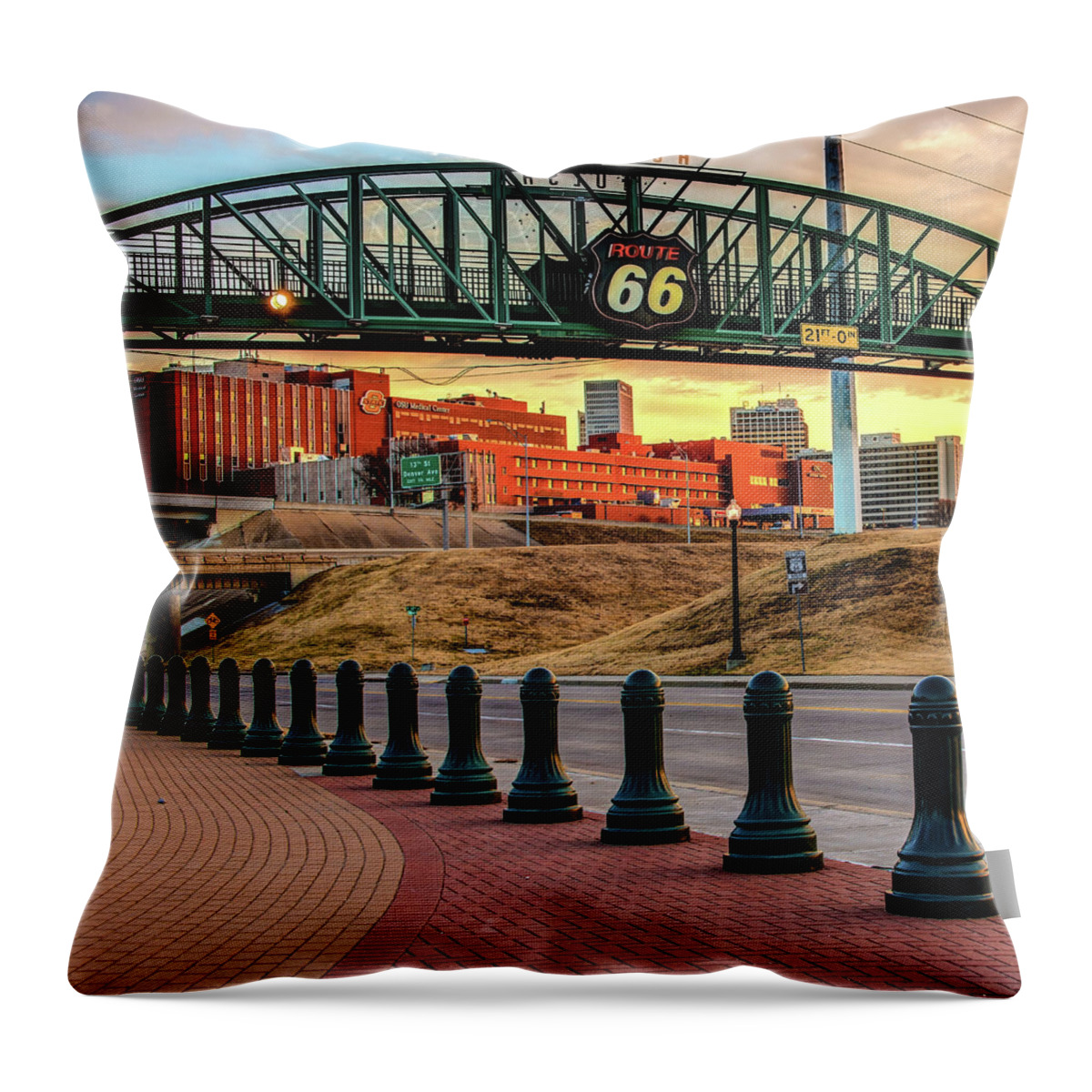 Route 66 Throw Pillow featuring the photograph Tulsa Route 66 - Cyrus Avery Plaza - Square Art by Gregory Ballos