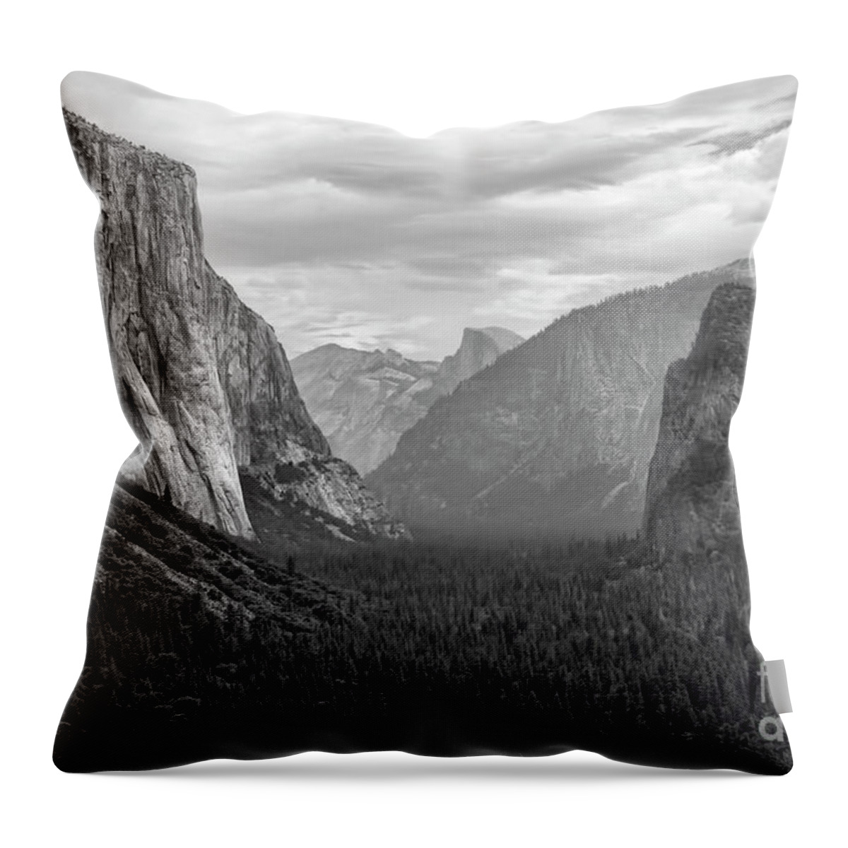Yosemite Throw Pillow featuring the photograph Tunnel view BW by Chuck Kuhn