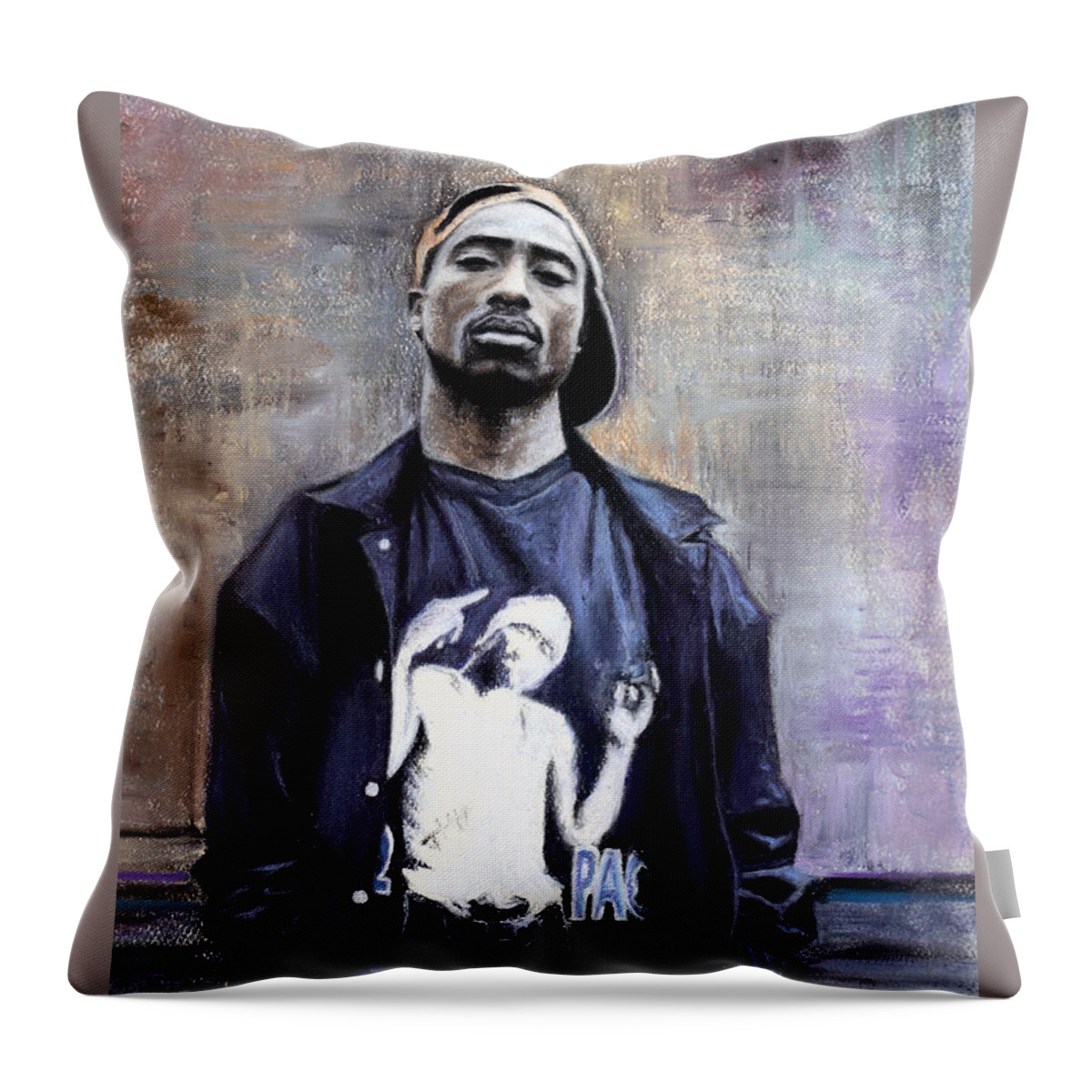 Tupac Shakur Throw Pillow featuring the pastel Tupac Shakur by Raymond Lee Junior Warfield