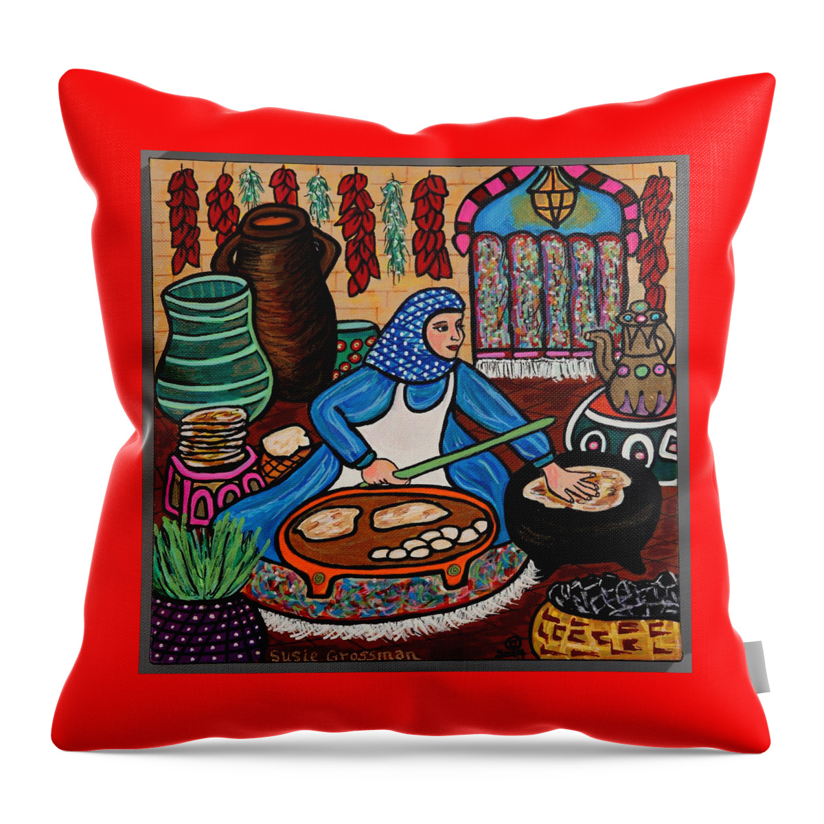 Turkish Vendor Throw Pillow featuring the painting Turkish Bread Vendor by Susie Grossman