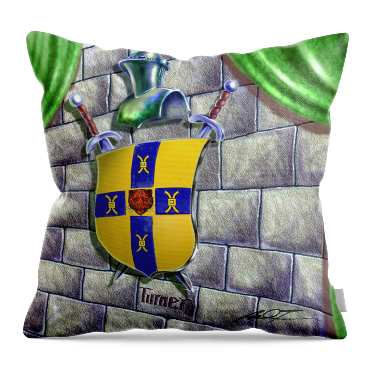 Family Throw Pillow featuring the painting Turner Family Crest by Dale Turner