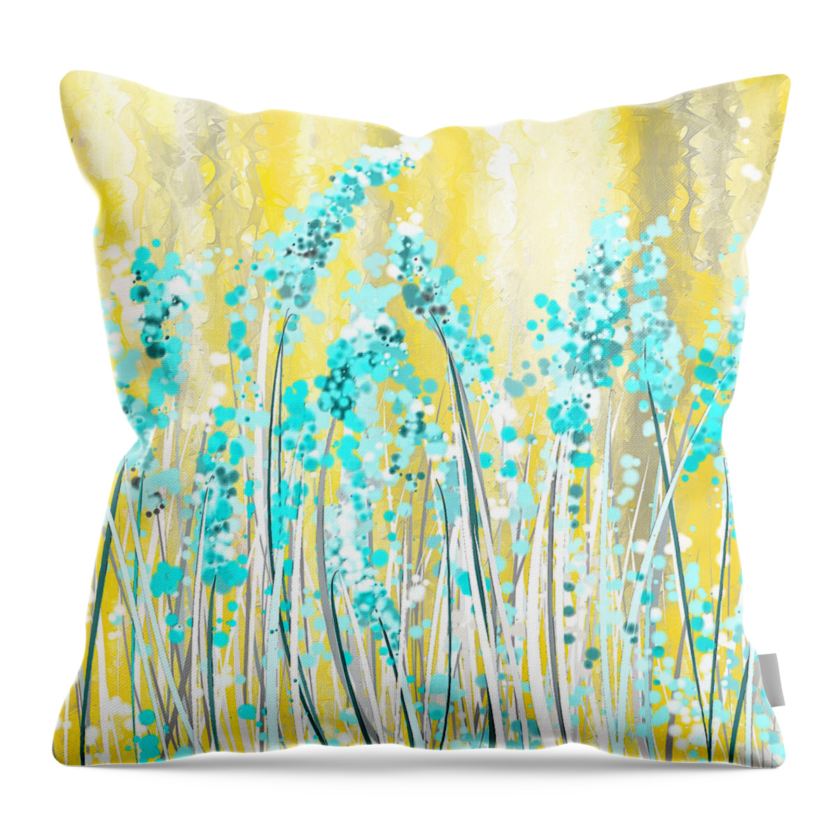Yellow Throw Pillow featuring the painting Turquoise And Yellow by Lourry Legarde