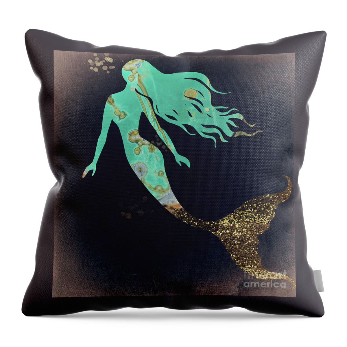 Mermaid Throw Pillow featuring the painting Turquoise Mermaid by Mindy Sommers
