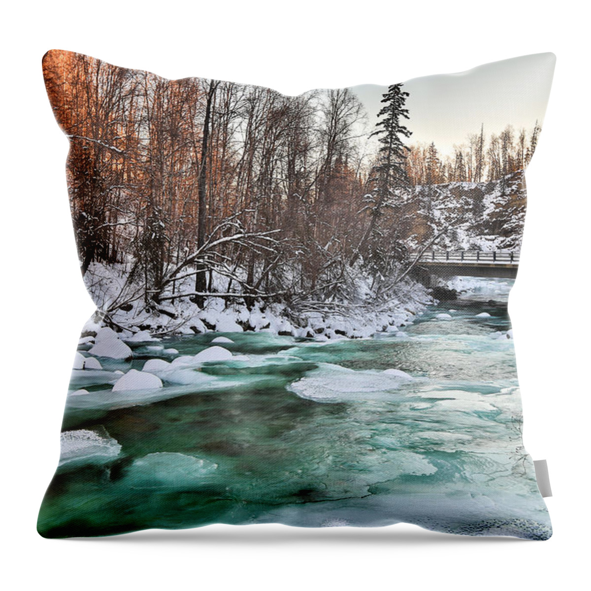 Sam Amato Photography Throw Pillow featuring the photograph Turquoise Winter River by Sam Amato
