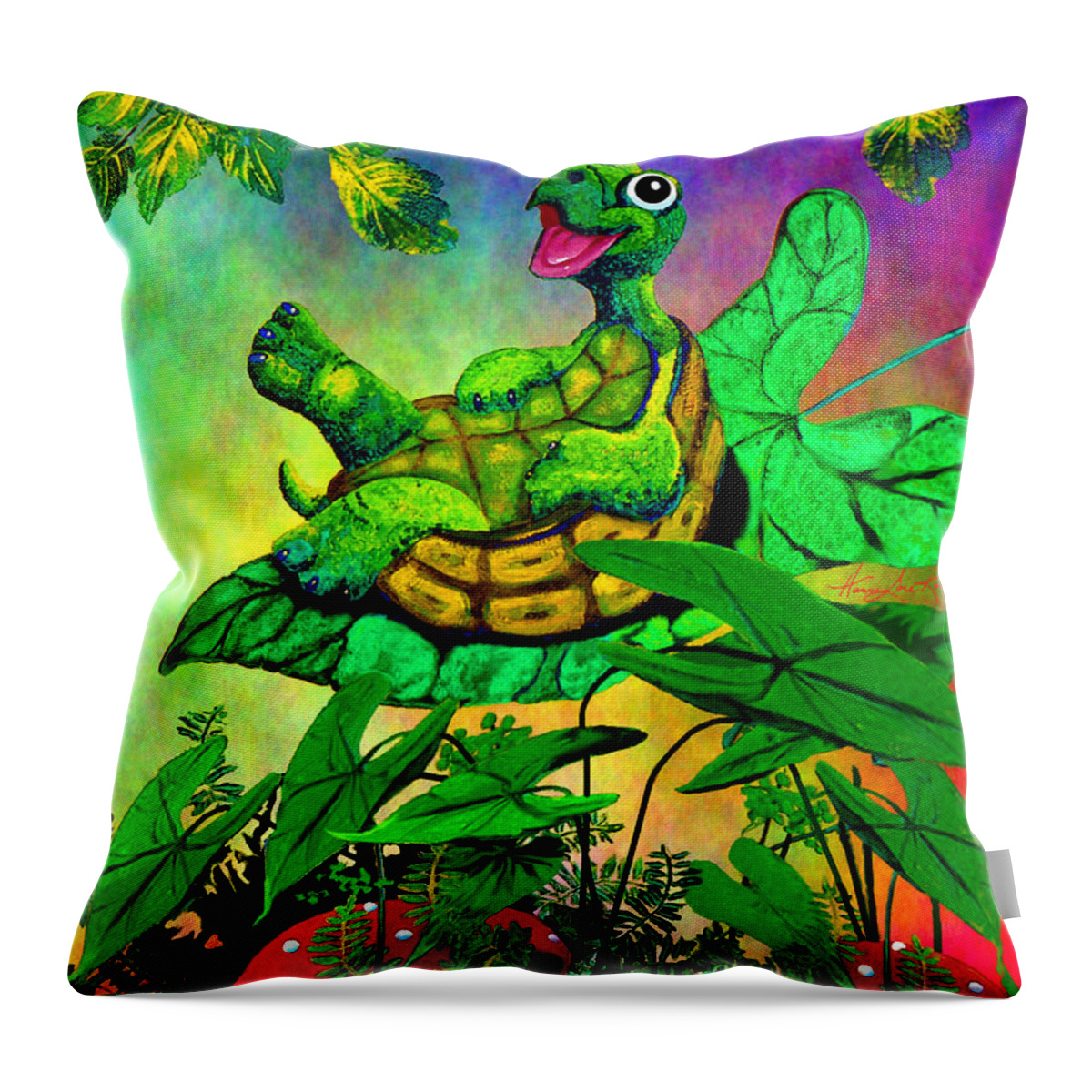 Turtle Throw Pillow featuring the painting Turtle-totter by Hanne Lore Koehler