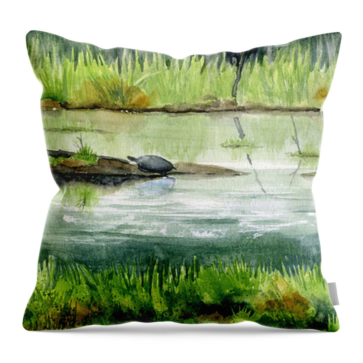 Turtle Throw Pillow featuring the painting Turtles by Mary Tuomi