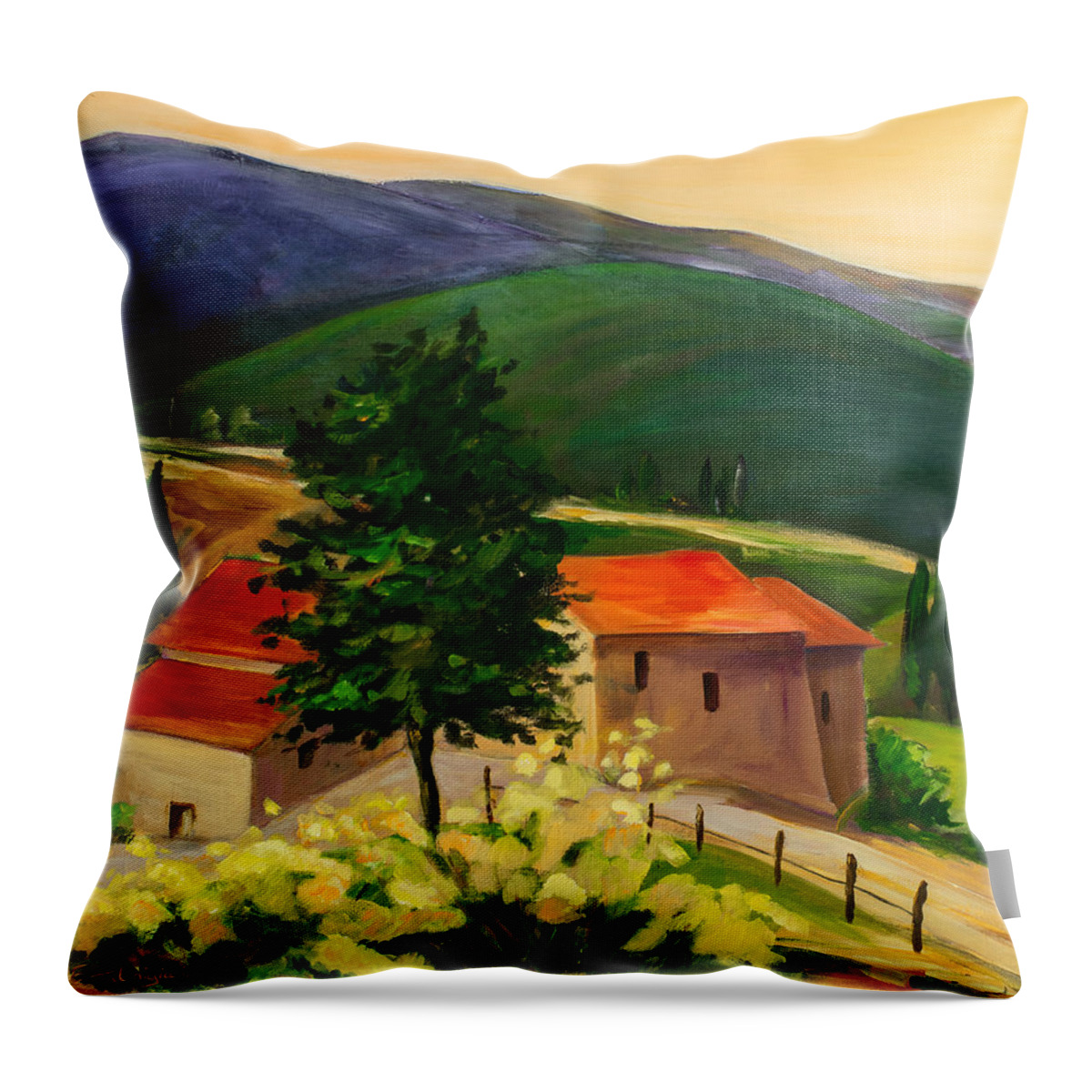 Tuscany Throw Pillow featuring the painting Tuscan hills by Elise Palmigiani