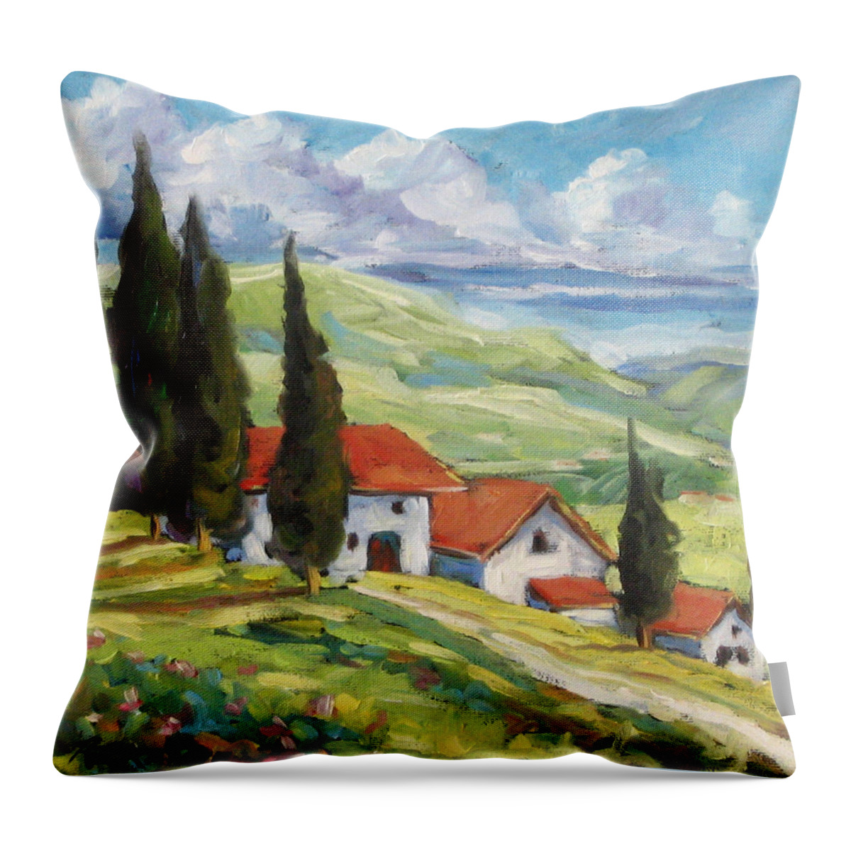 Tuscan Throw Pillow featuring the painting Tuscan Villas by Richard T Pranke