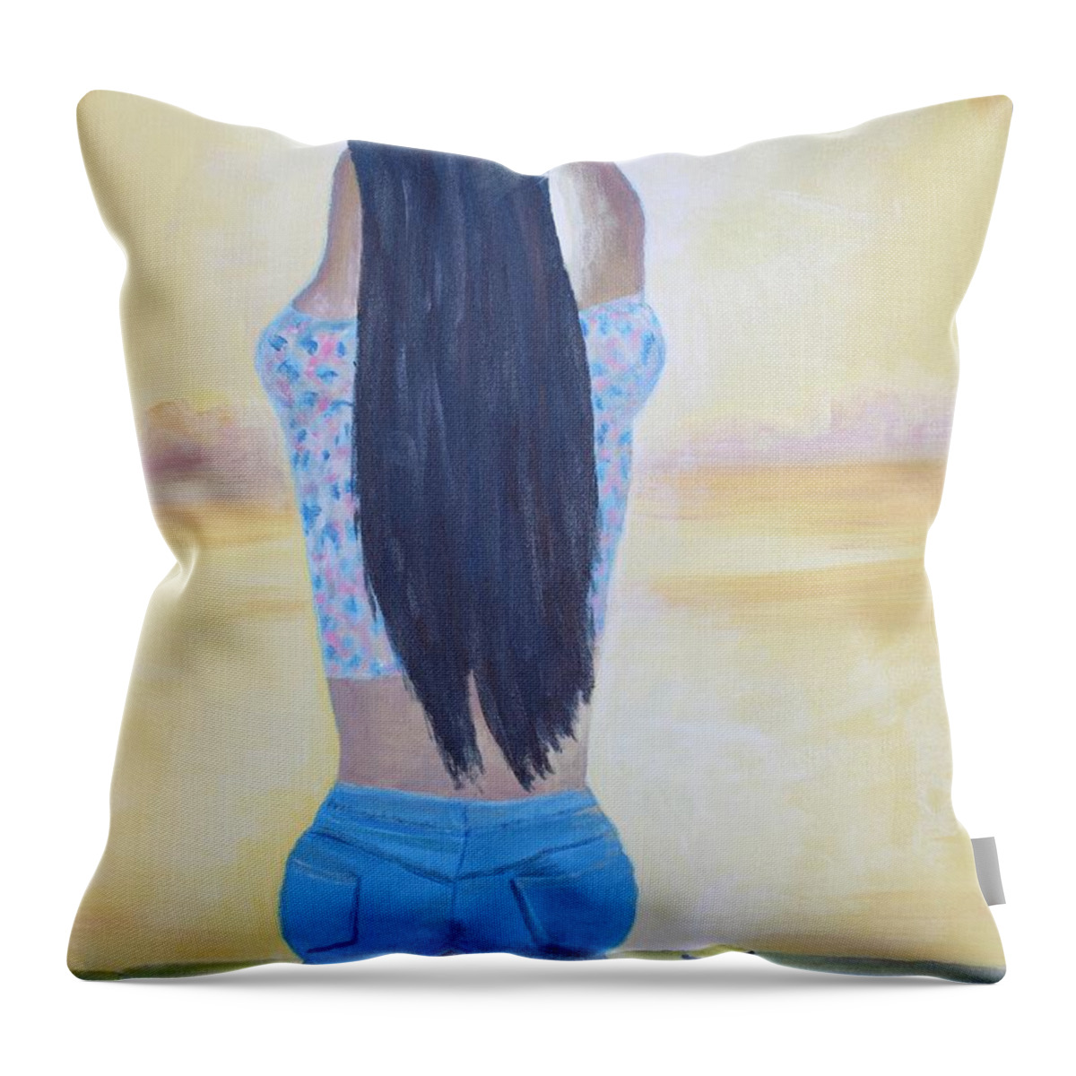Girl Throw Pillow featuring the painting Tweet from God by Mike Jenkins
