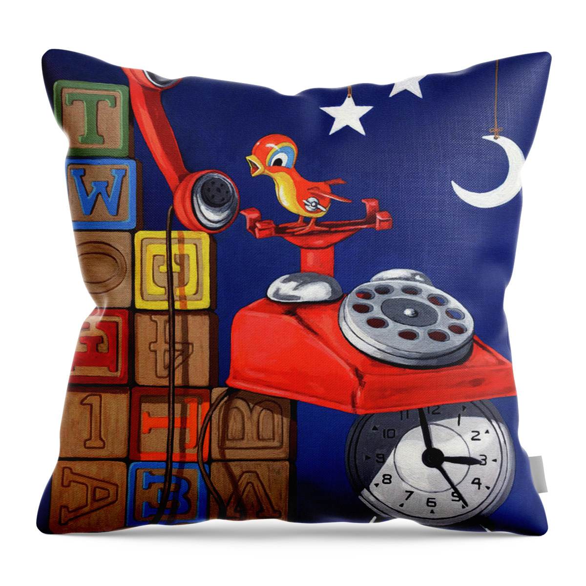 Tweeting Throw Pillow featuring the painting Tweets -narrative painting by Linda Apple