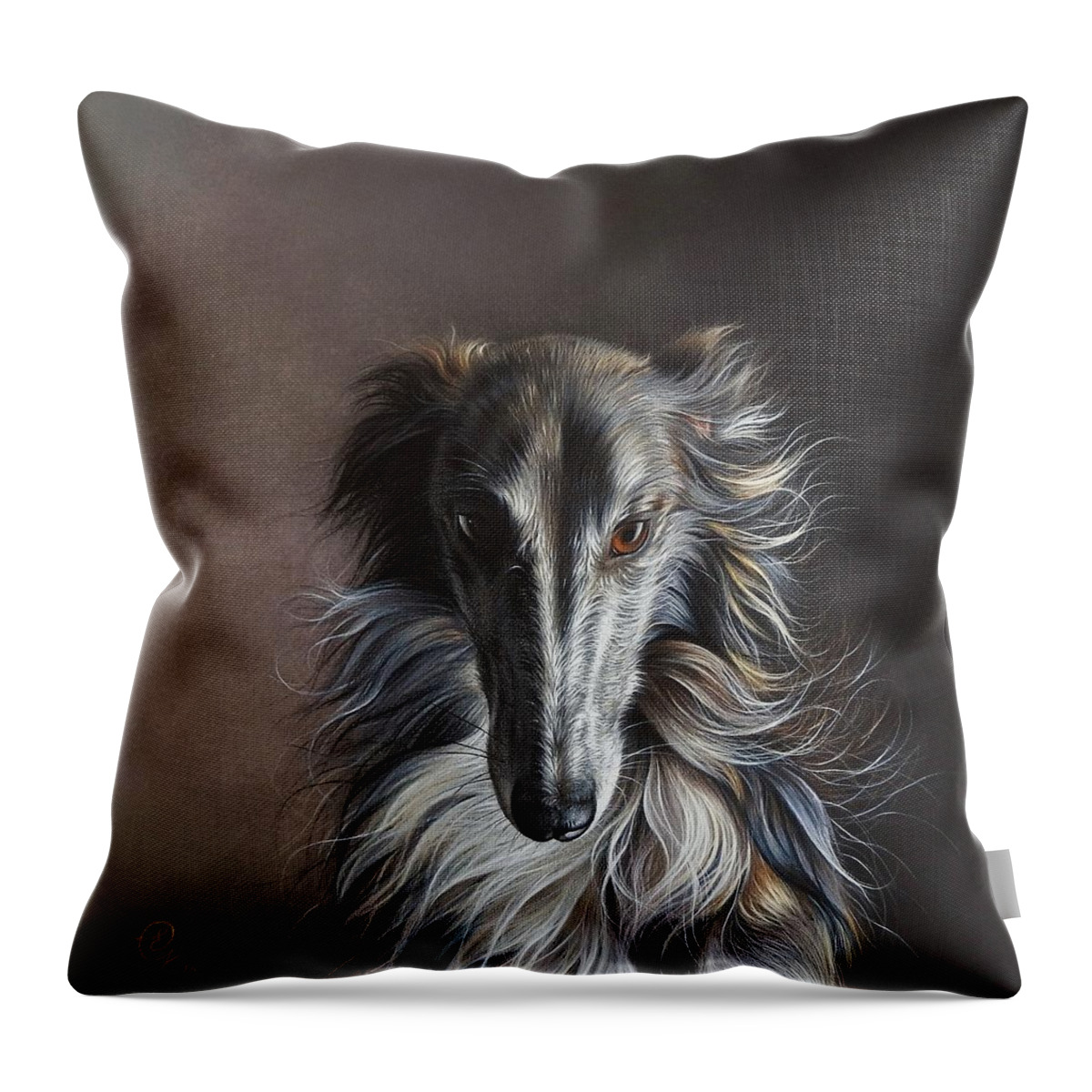 Dog Throw Pillow featuring the drawing Twilight angel by Elena Kolotusha